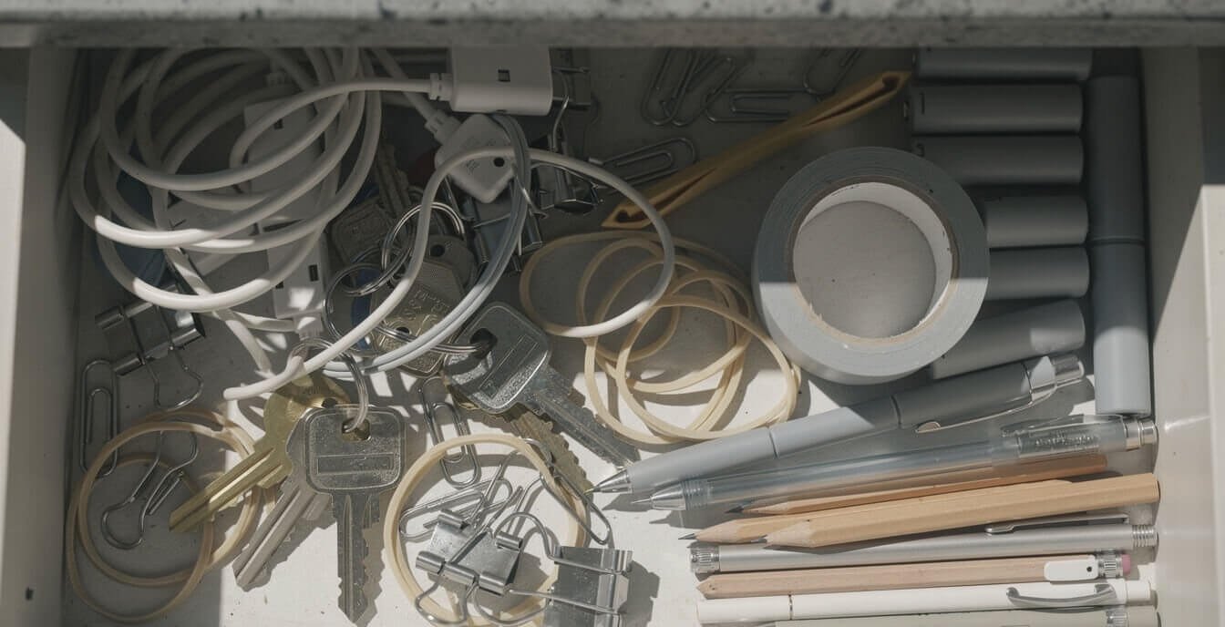 An open junk drawer where most nostalgia gifts eventually end up