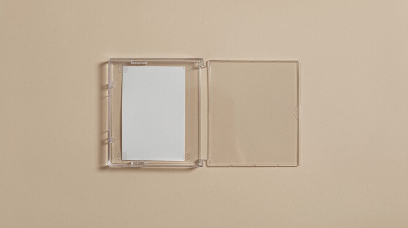 minimalist cassette tape case flat lay, retro design