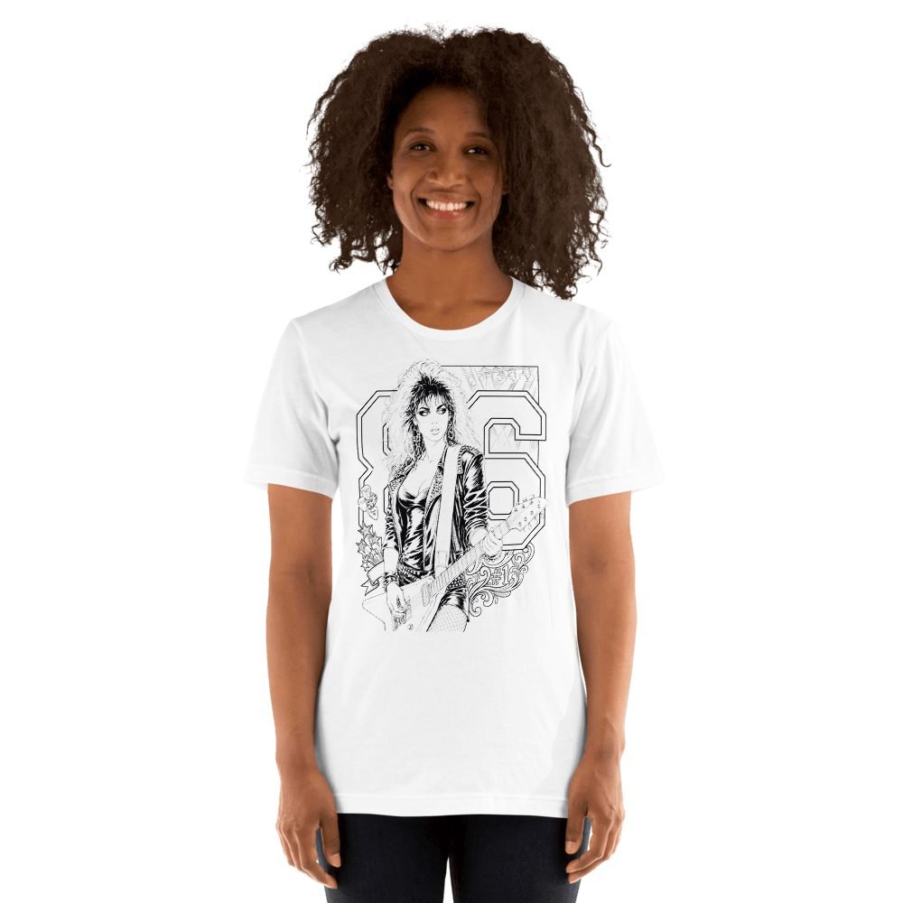 80s Rock Girl Guitar Anime Art T-Shirt — front view