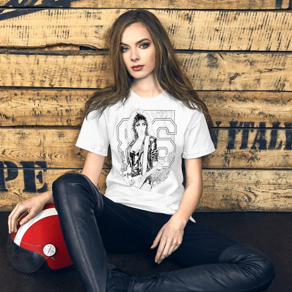 80s Rock Girl Guitar Anime Art T-Shirt — front view