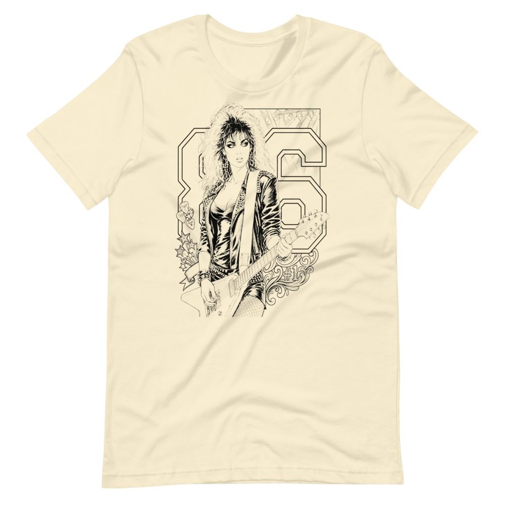 80s Rock Girl Guitar Anime Art T-Shirt — front view