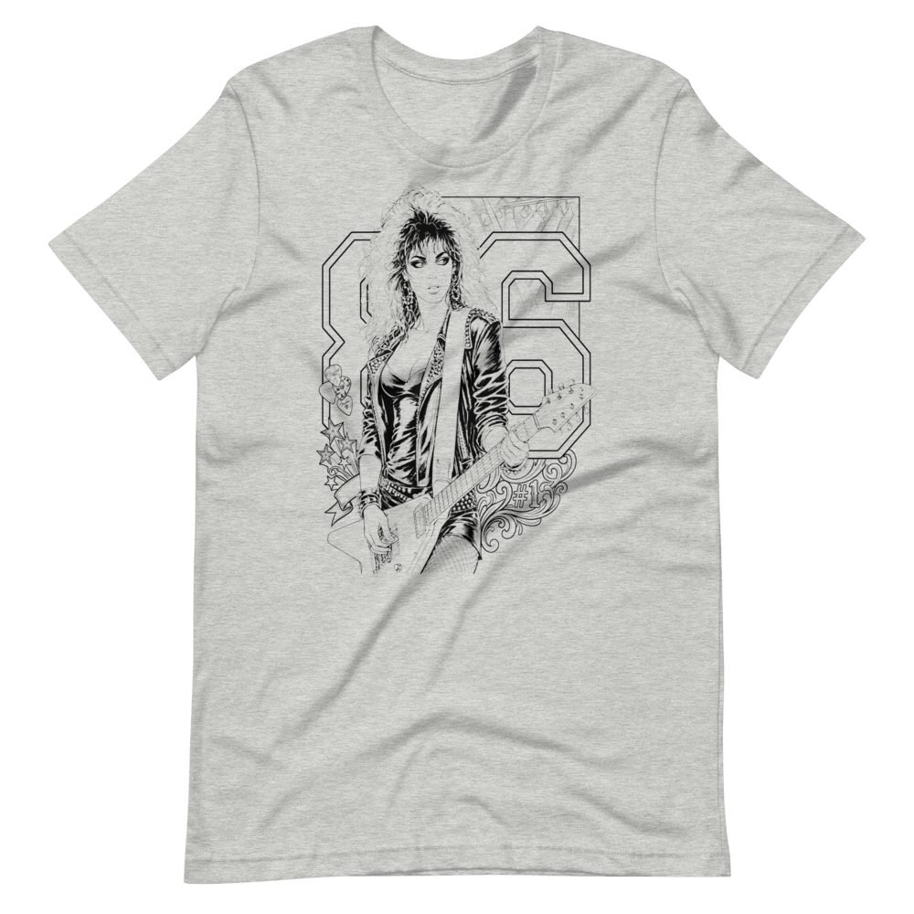 80s Rock Girl Guitar Anime Art T-Shirt — front view