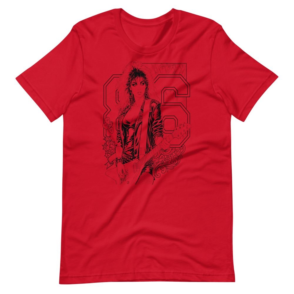 80s Rock Girl Guitar Anime Art T-Shirt — front view