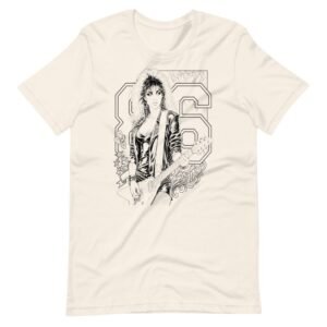 vintage 80s rock graphic tee with varsity 86 and big-hair singer