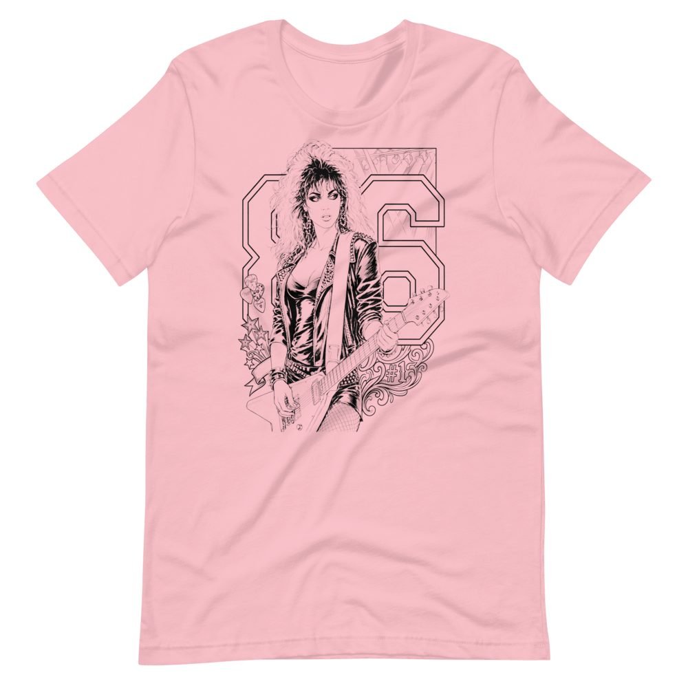 80s Rock Girl Guitar Anime Art T-Shirt — front view