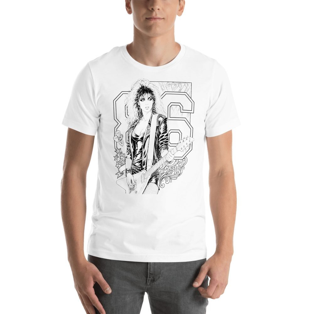80s Rock Girl Guitar Anime Art T-Shirt — front view