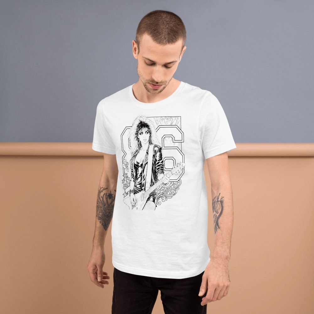 80s Rock Girl Guitar Anime Art T-Shirt — front view