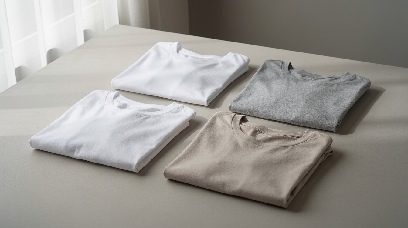 plain blank folded t-shirts, no logos or branding